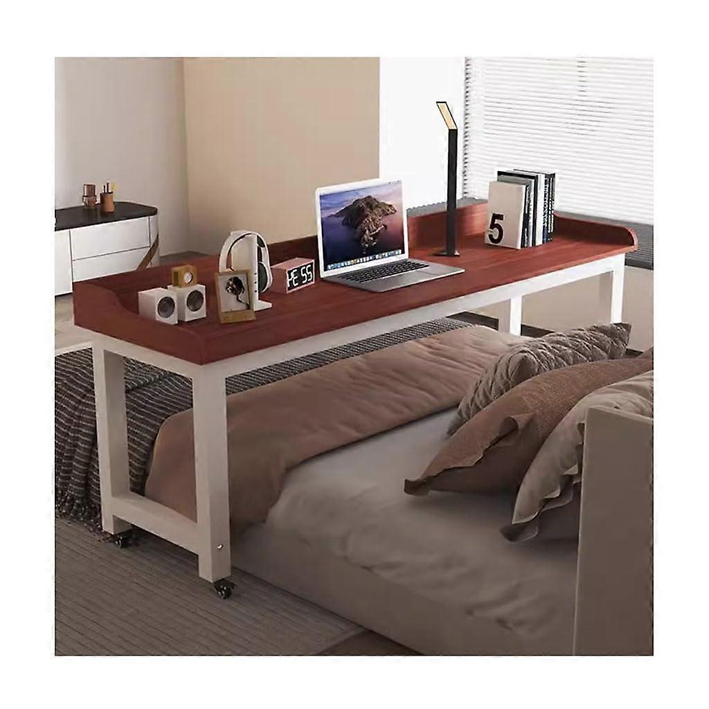 Solid Wood Overbed Table with Wheels, Adjustable Bedside Desk for Eating, Working and Studying