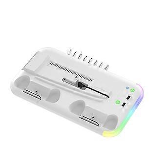 RGB-kølestativ til PS5 Slim – 3-i-1-dock med dobbelt controlleroplader, opbevaring til 10 diske, smarte LED'er, skridsikker base, overopladningsbeskyttelse |