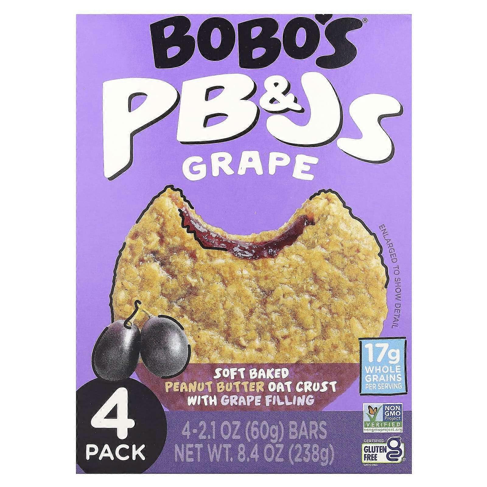 Bobo's Oat Bars, PB&Js, Grape, 4 Bars, 2.1 oz (60 g) Each, 4-Pack