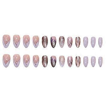 Light Purple Fake Nails with Smudging Design Ultra-flexible Long Lasting Fake Nails for Fingernail DIY Decoration,l