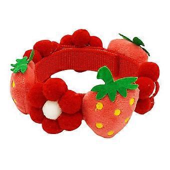 Adjustable Dog Collar Flower Strawberry Collar for 2Pcs Red Cotton Set