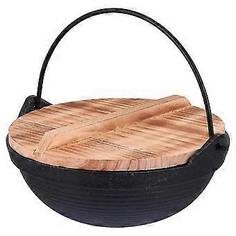 Cast Iron Hanging Cookware Pot With Lid For Camping Outdoor Activities Round Shape 1Set
