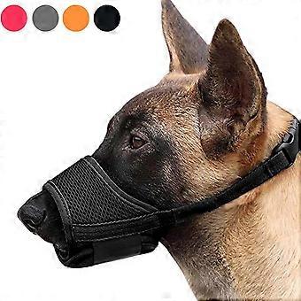 (Black) 1 piece adjustable anti-bark muzzle with self-adhesive mesh ringAdjustable anti-bark muzzle for large, medium and small dogs.