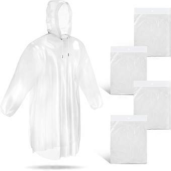 4-delige set wegwerpponcho's, transparante regenponcho's voor volwassenen, vinylponcho's voor volwassenen met capuchon met trekkoord, noodregenponcho's voor volwassenen voor op reis, outdoor