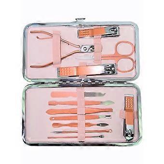 12Piece Rose Gold Manicure Set Pedicure Kit with Pink Travel Bag, Professional Stainless Steel Nail Clippers for Home and Travel