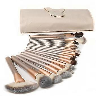 18-Piece Makeup Brush Set with Synthetic Hair, Wooden Handle, Non-Porous Bristles, and Leather Travel Bag for Professional Daily Makeup