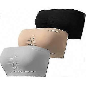 3-Pack Women's Seamless Bandeau Bra, Strapless Design with Removable Padding and Non-Slip Comfort