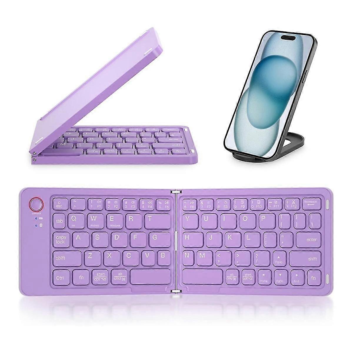 Mini Foldable Bluetooth Wireless Keyboard (sync Up To 3 Devices), Portable Folding Keyboard For Android Windows,purple