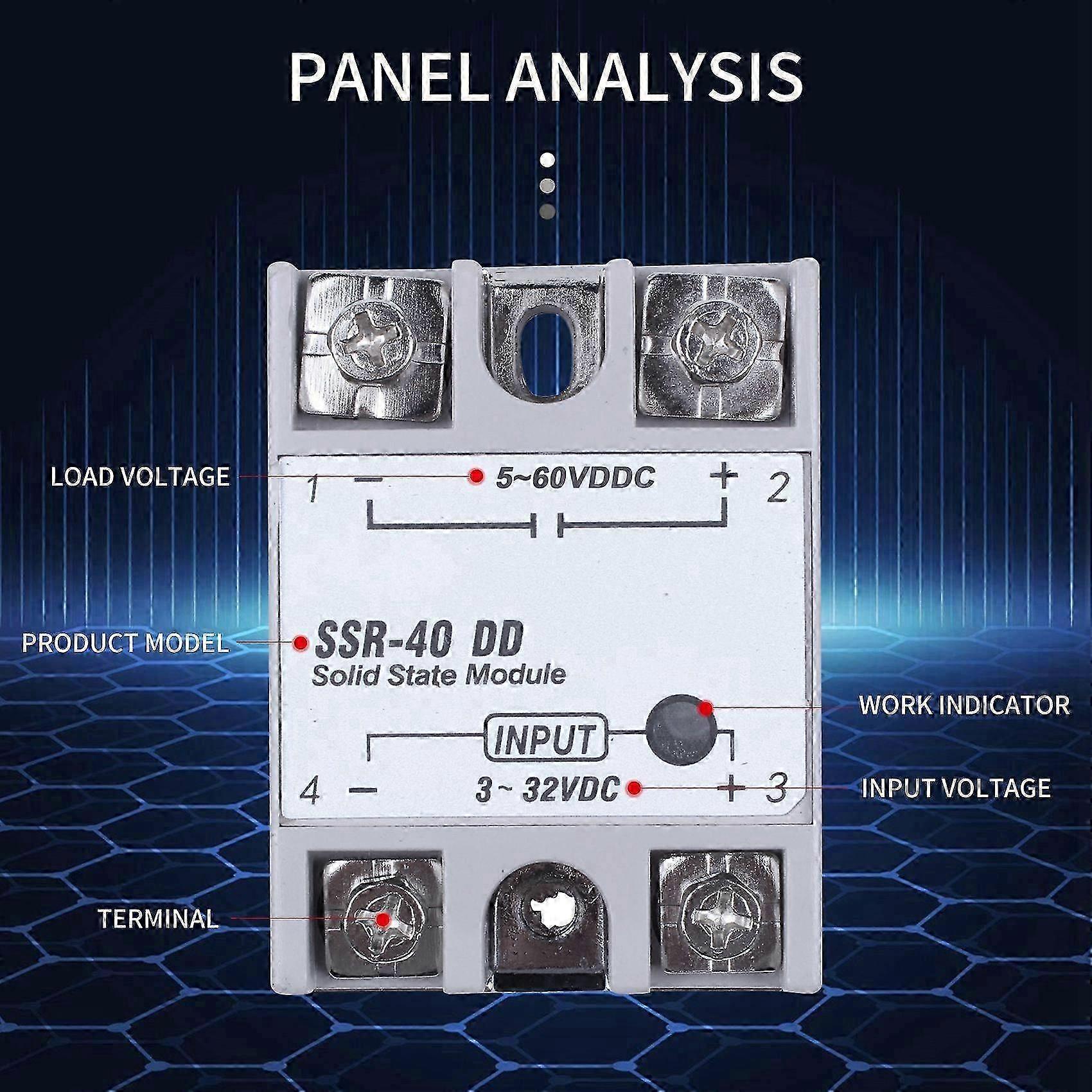 DC-DC Single Phase Solid State Relay, Model SSR-40DD, 40A, White and Silver