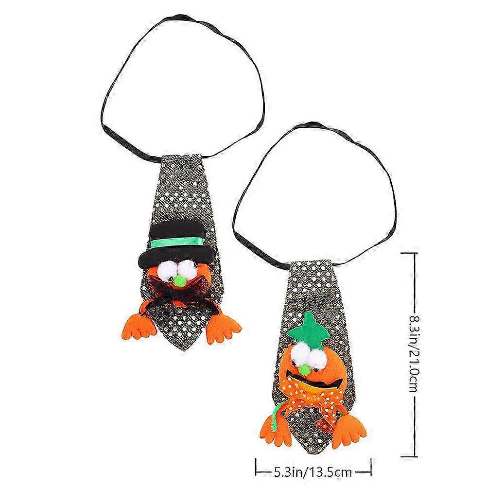 2Pcs Glowing Halloween Necktie Perfect compatible with Festivals And Events Assorted Color Light Up Percompatible withmance Accessory