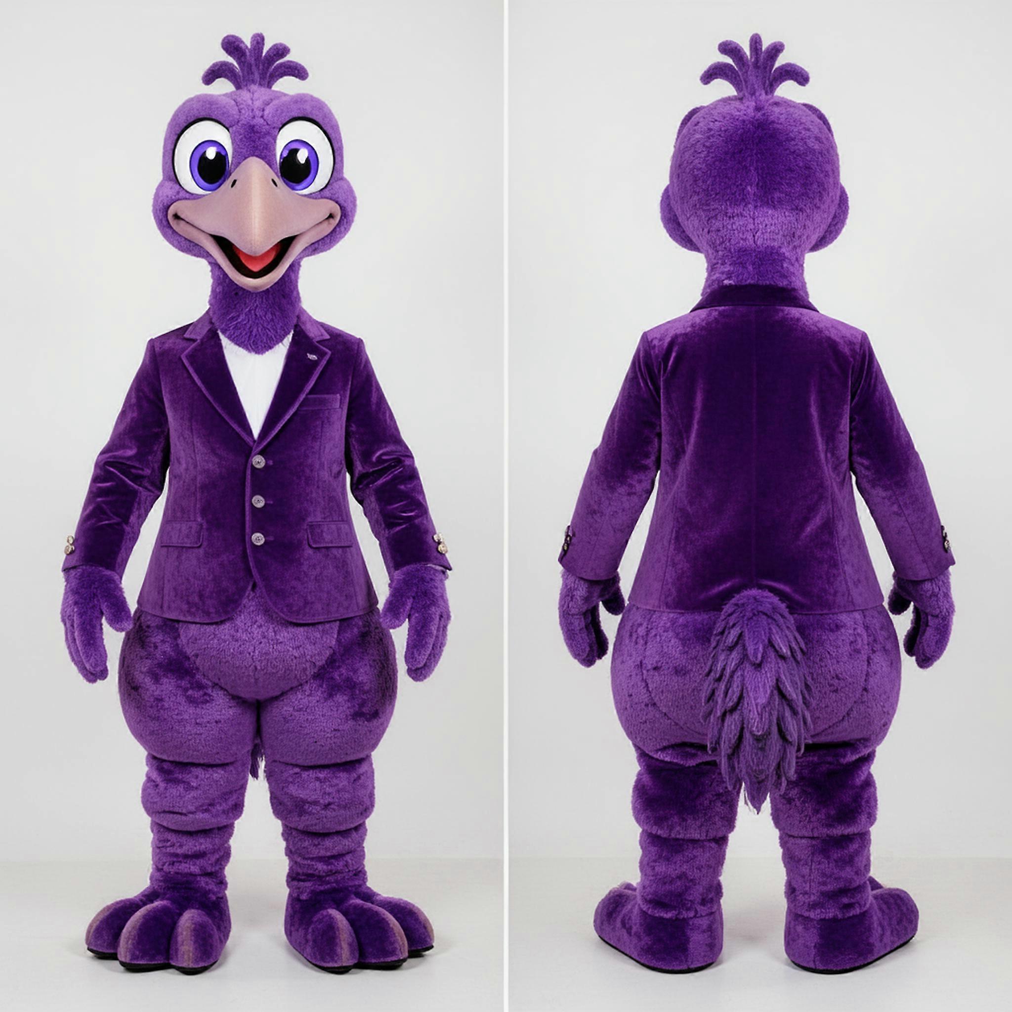 MASTICOT Violet Plush Cartoon Emu Mascot
