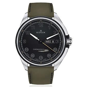 Edox chronorally Quartz Analog Montre Homme avec Bracelet En Peau de Vache 84301 3NCV NNV
