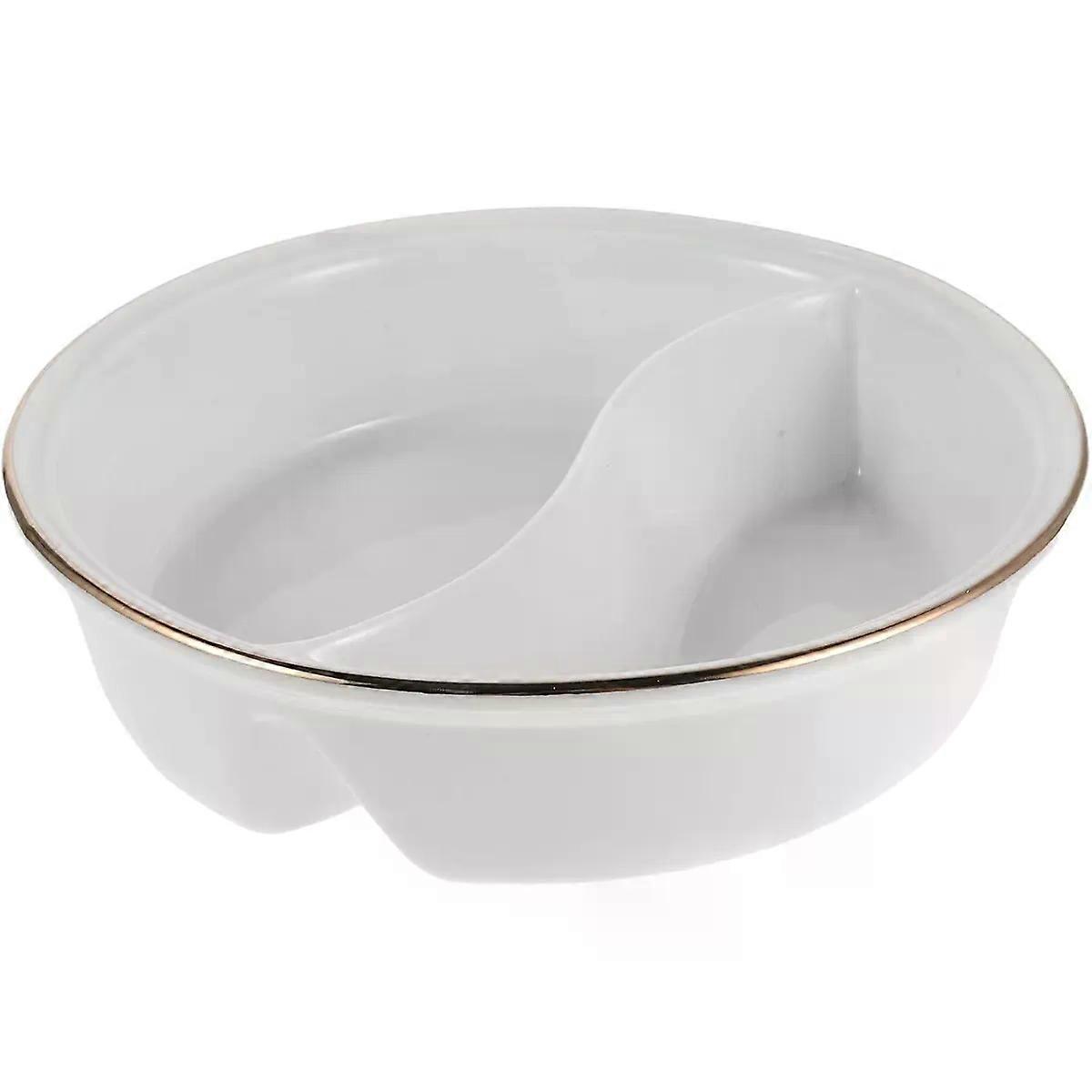 Divided Cereal Bowl with Two Sections, White