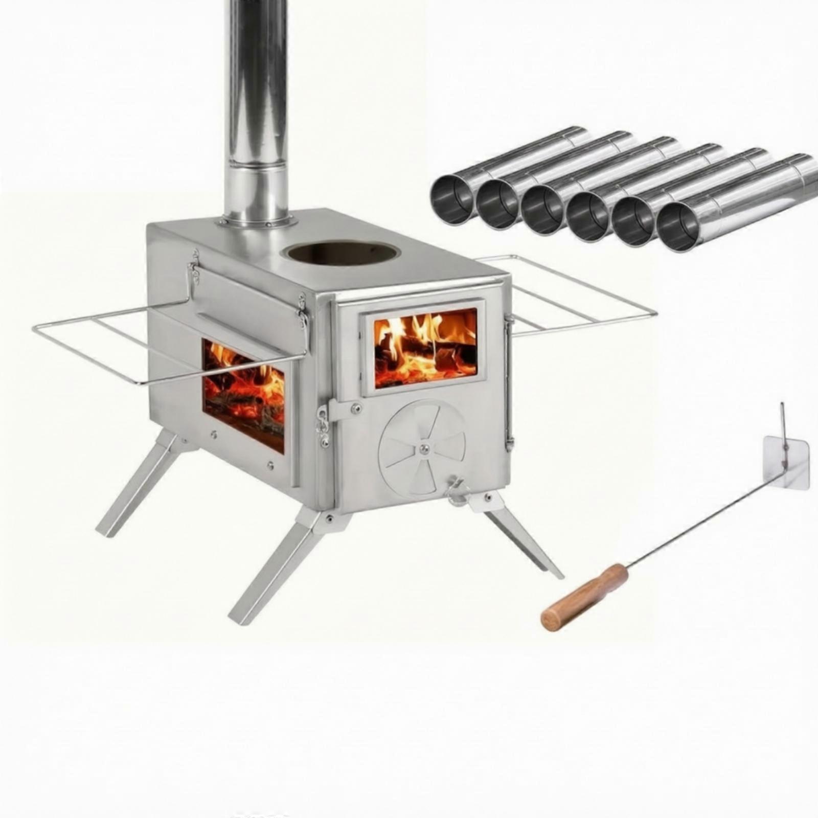 Wood-Combustion Heater with Chimney Pipe Adjustable for Backpackers