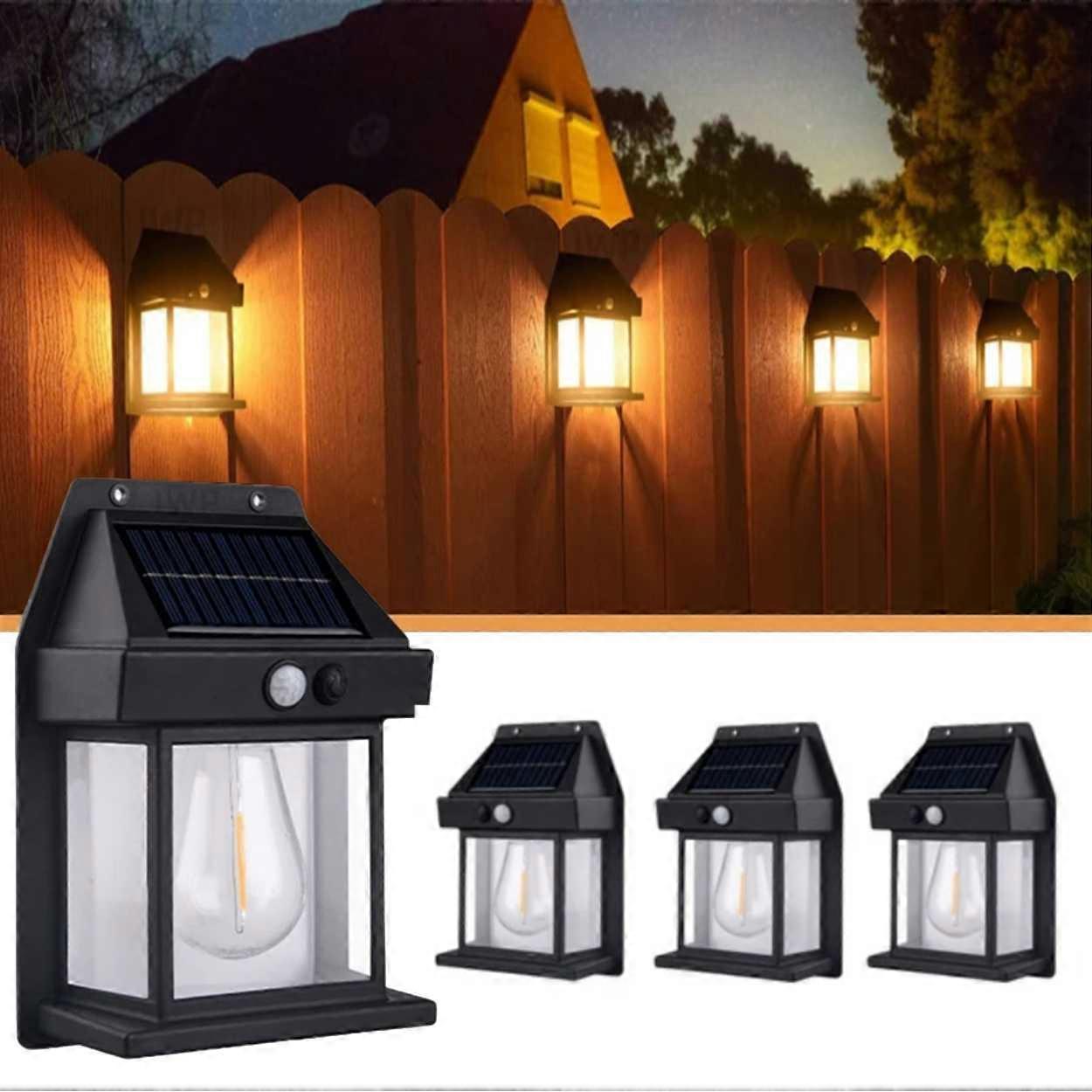 4-Pack Solar Wall Light with Motion Sensor Black black