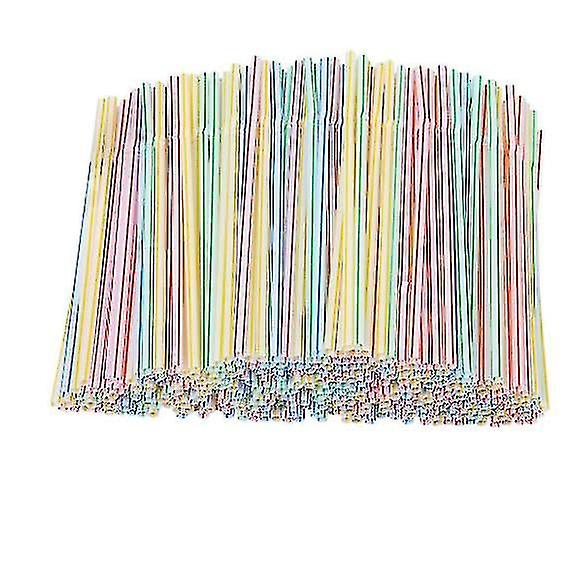 200pcs Plastic Drinking Straws 8 Inches Long Multi-colored Striped Bedable Disposable Straws_x