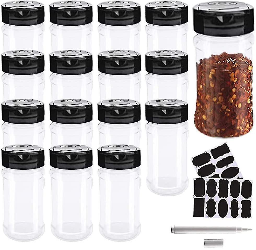 16pcs Spice Bottles With Black Lids