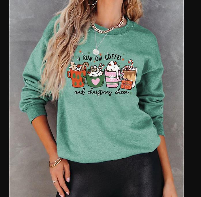 Kvinners høst og vinter Langermet New Arrival Mote juletrykk Løse topper Kvinners jeg kjører på kaffe Kaffe Brev Print Casual Round Neck Sw