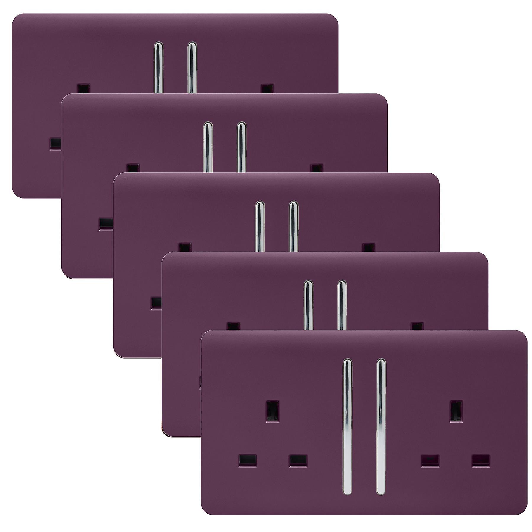 Trendi 2 Gang Artistic Modern Glossy 13 Amp Switched Tactile Plug Socket Plum (5 Pack)