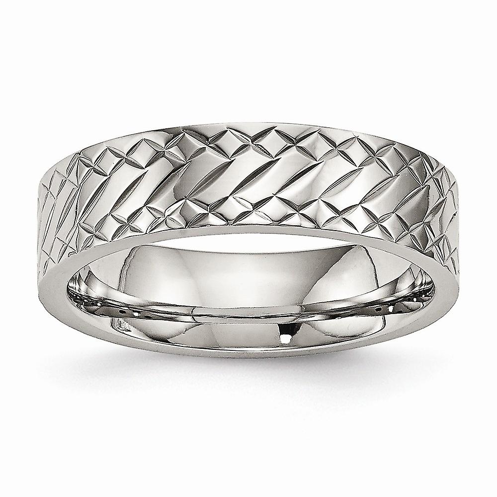 6mm Stainless Steel Polished Textured Ring Band Style-Ring for Women - Ring Size: 7 to 13