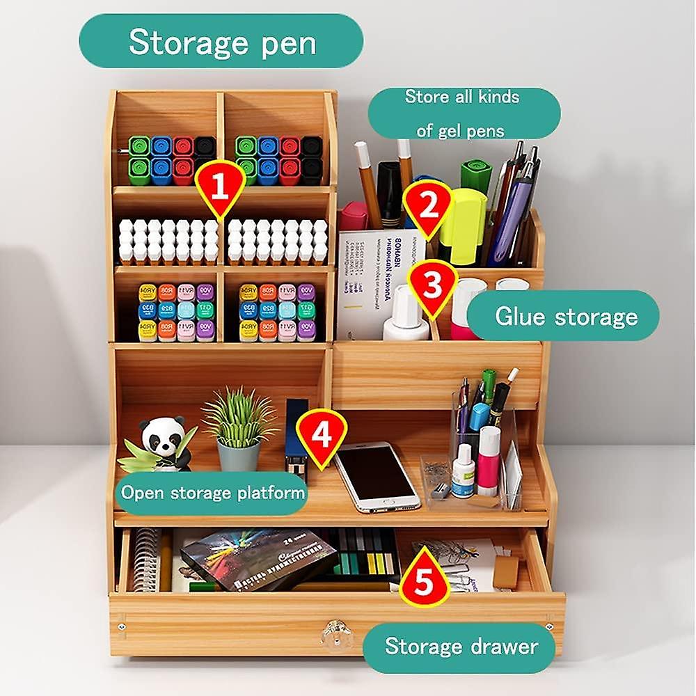 Desk organizer wooden multifunctional drawer desk storage box (black ...