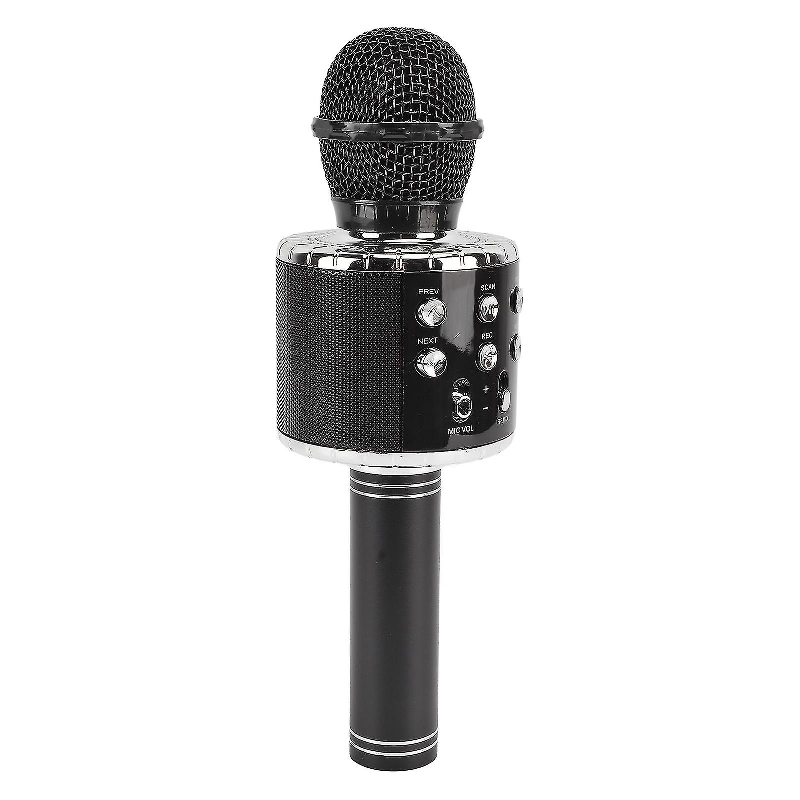 Wireless Bluetooth Karaoke Mic Multifunction HiFi Speaker Portable Wireless Capacitor Microphone with LED Light Black 