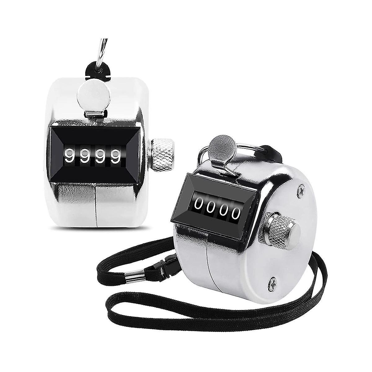 2 Pack contatore manuale in metallo contatore a quattro cifre con cordino contatore d'argento contatore di clic contatore portatile