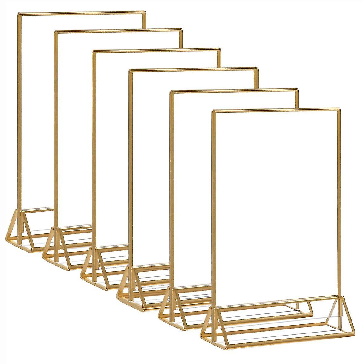 Acrylic Gold Frames Sign Holders 4x6, Double Sided Table Menu Display Stand, Wedding Table Numbers Holder(6 Pack)-