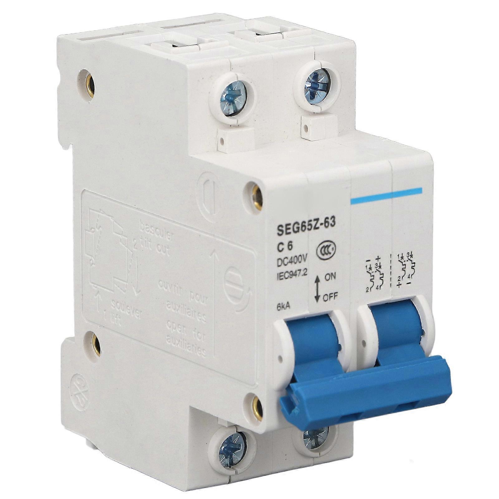 Risegun DC Miniature Circuit Breaker DC Miniature Circuit Breaker 2P 6KA 400V Air Switch for Solar PV System Panels Grid C6 6A 6EGQ5