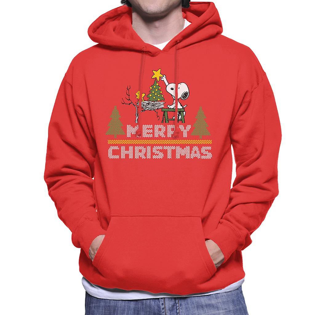 Peanuts Snoopy And Woodstock Decorating Xmas Tree Men's Hooded Sweatshirt
