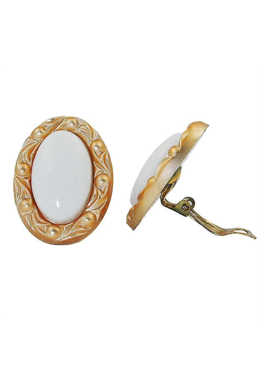 Clip-on Earring White And Gold Colored 30x21mm - Gl03006