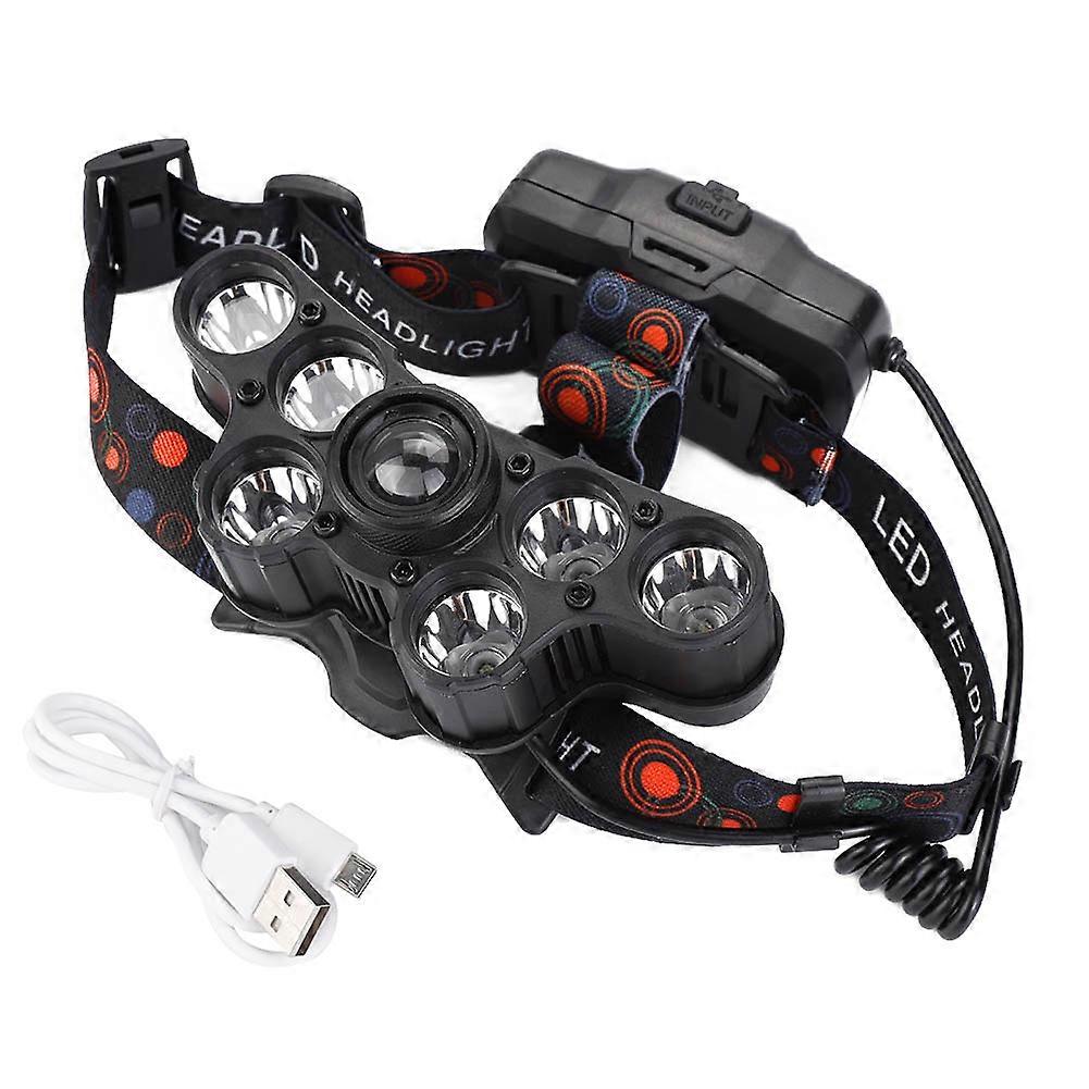 USB Rechargeable 7 LED Headlamp Adjustable Rotating Focus Headlight Hiking Camping Light
