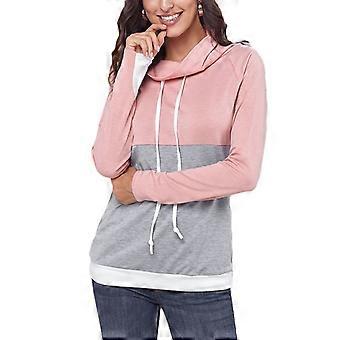  Women Long Sleeve Tumb Holes Sweatshirt Color Block Drawstring Cowl Neck Pullover Tops Autumn Casual Loose Tunic Shirts