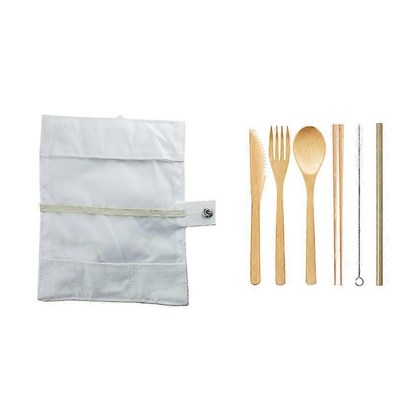 Ensemble de couverts en bambou, ensemble d’ustensiles en bambou réutilisables ensemble de vaisselle de voyage écologiqueblanc