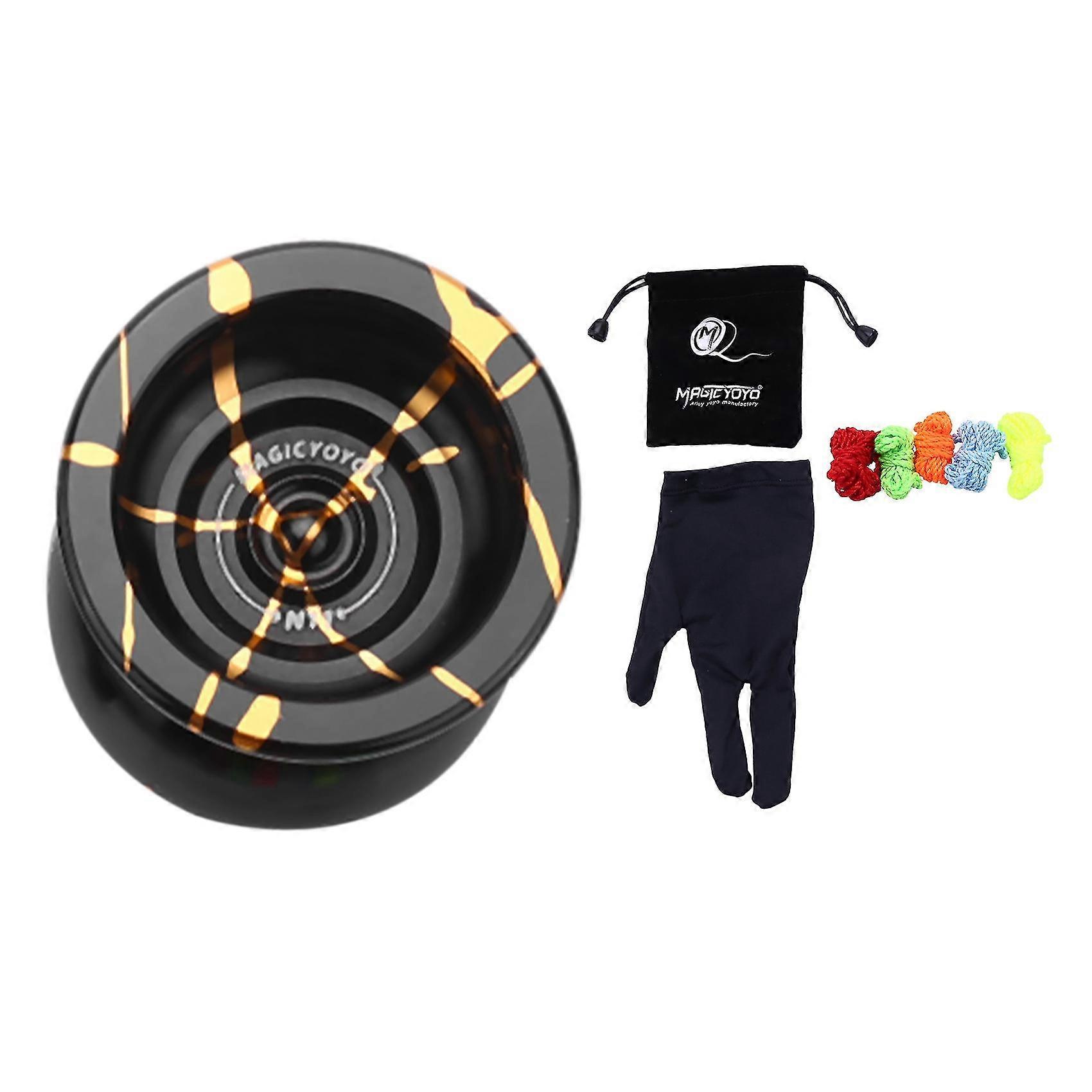 N11 Alloy Aluminum Professional Yoyo Unresponsive Yoyo Ball (black Golden) Bag, Glove 5 Strings