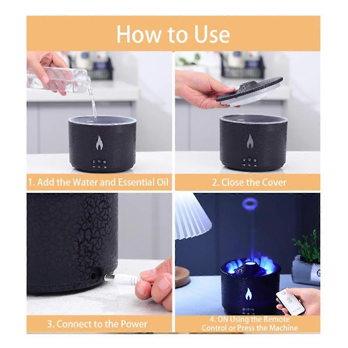 Smoke Ring Volcanic Flame Diffuser 360ml Aromatherapy Essential Oil Diffuser Air Humidifier (a)eu P