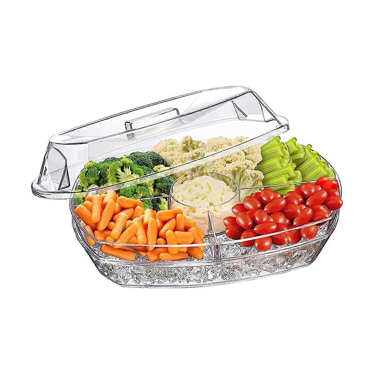 Fruit Ice Serving Tray Chilled Veggie Tray with Lid Clear Ice Serving Bowl Appetizer Platter for Co