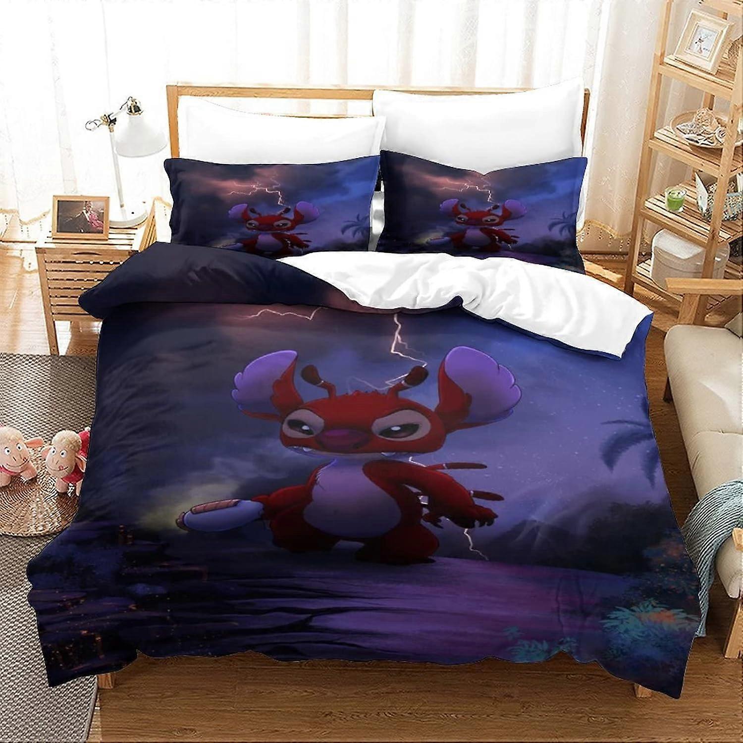 Stitch Bedding Set Decor Animated Characters, Lilo & Stitch - Digital Print D - % Microfiber - Soft and Fluffy - with Duvet Cover and Pillowcase 135*2
