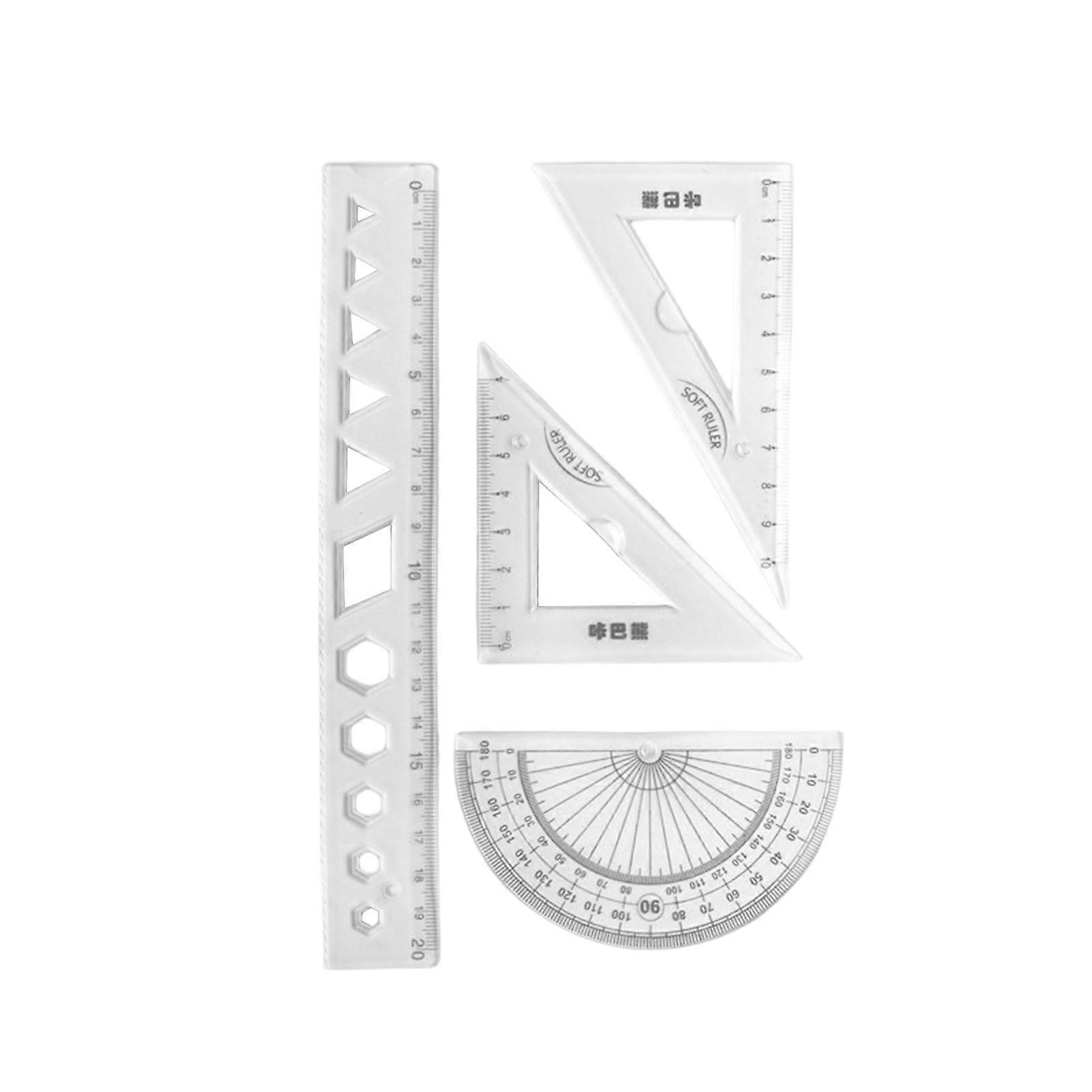 4pcs Student Plastic Drawing Set Multi-Purpose Stationery Ruler Set for Office School Classroom
