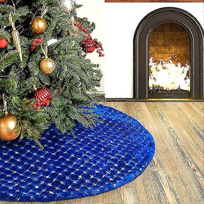 Decroxmas kék karácsonyfa szoknya, 30 hüvelyk műszőrme karácsonyfa szoknya ezüst flitterrel, karácsonyfa szoknya alaphuzat újévi ünnepi partira de