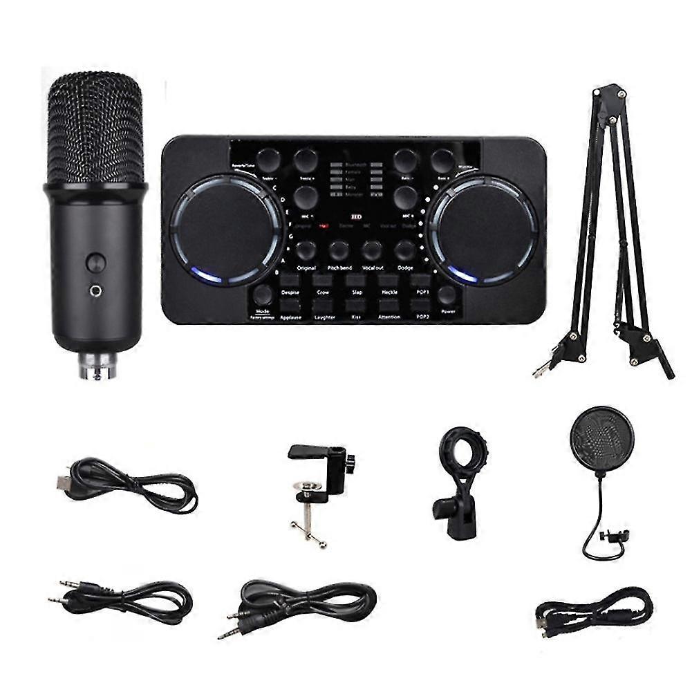 Mini Cell Phone Sound Card Audio Set Interface External USB Live Microphone Sound Card with Microphone Stand for PC