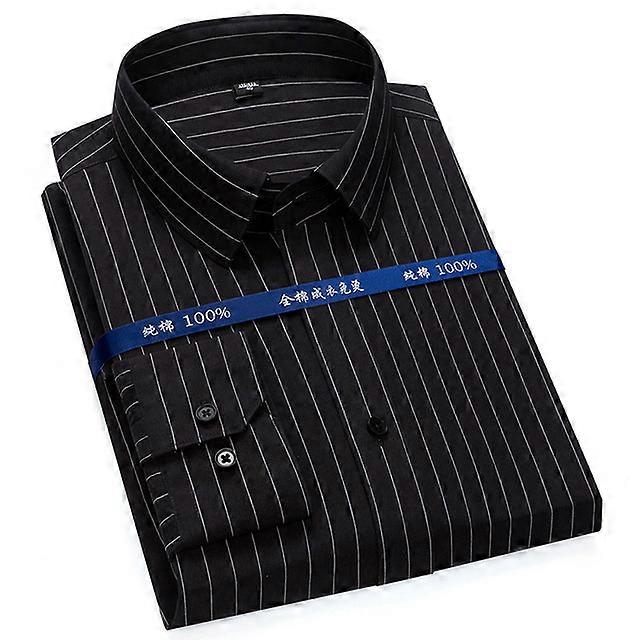 Top Qualität Kein Bügeln 100% Baumwolle Herrenkleid Hemd Langarm Regular Fit Business Office Mode Schwarz Gestreift Formal