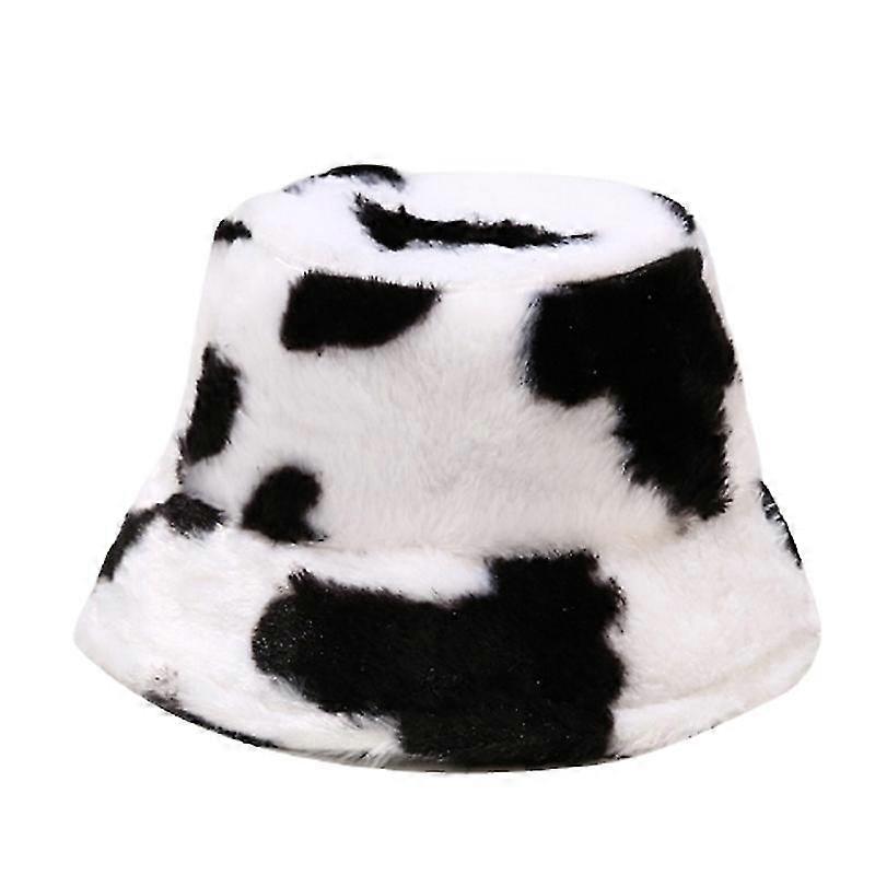 Female Autumn Winter Cow Pattern Fisherman Cap Plush Thickened Warm Basin Hat