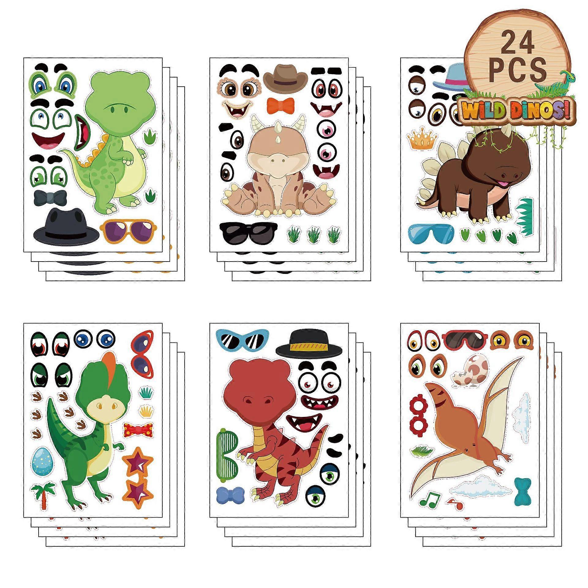 24pcs children's puzzle card dinosaur DIY stickers cartoon stickers parent-child interactive puzzle puzzle hand ledger DIY stickers