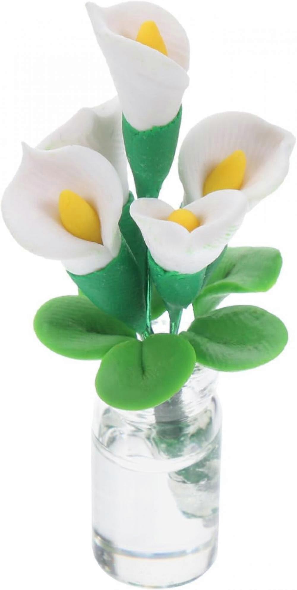 Kwiat domku dla lalek Mini Calla w modelu wazonu Miniaturowa roślina Bonsai do miniaturowych akcesoriów do domków dla lalek Dekoracje Tiny House 5 * 1,1 CM biały