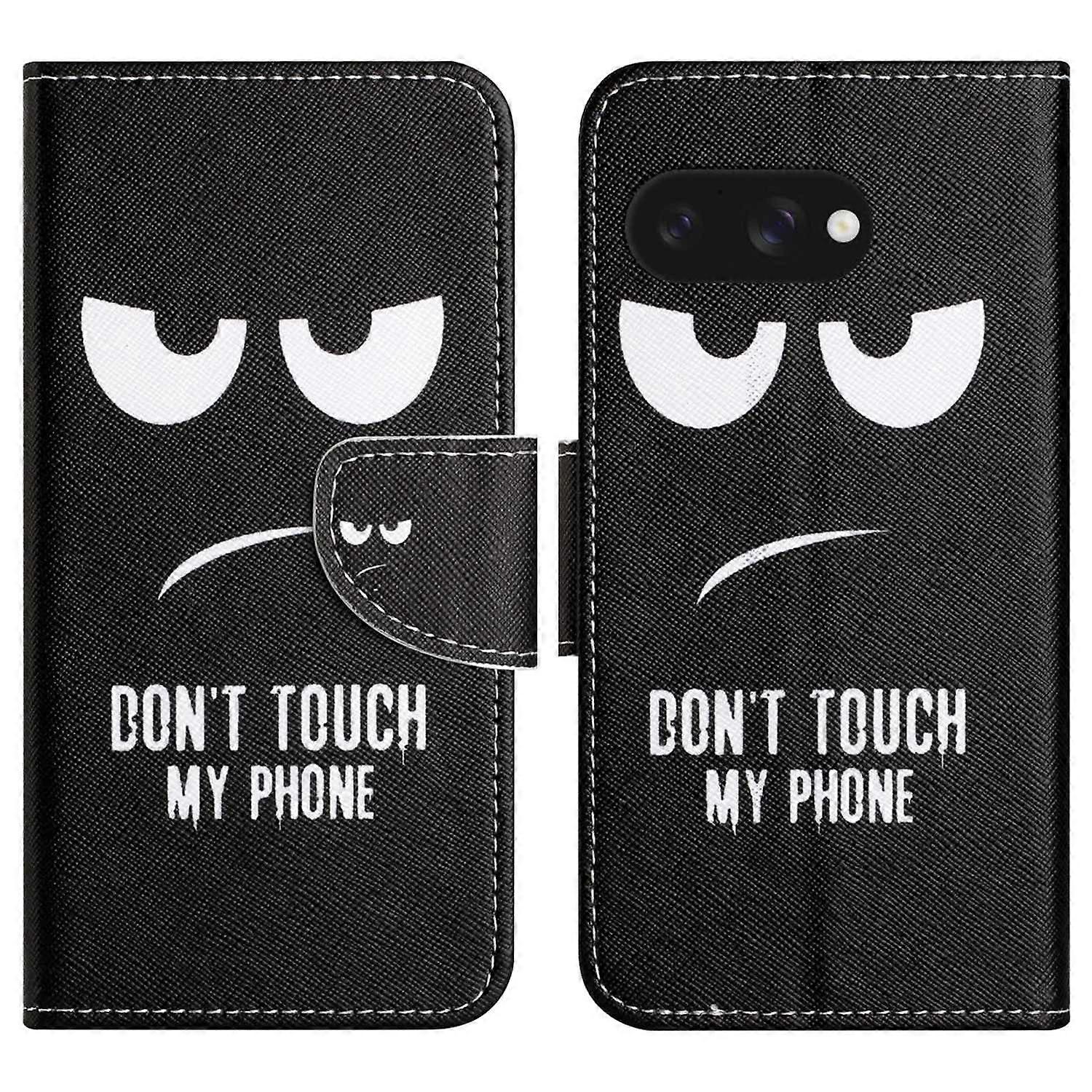 For Google Pixel 9a Leather Case Pattern Printing Cross Texture Phone Cover - Don't Touch My Pho