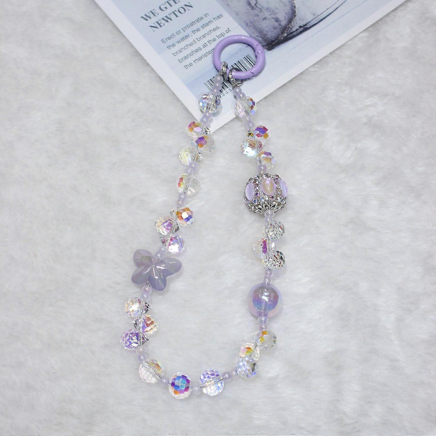 Cell Phone Lanyard 30cm Lantern Water Drop Beads Charm Phone Chain Wrist Strap - Purple