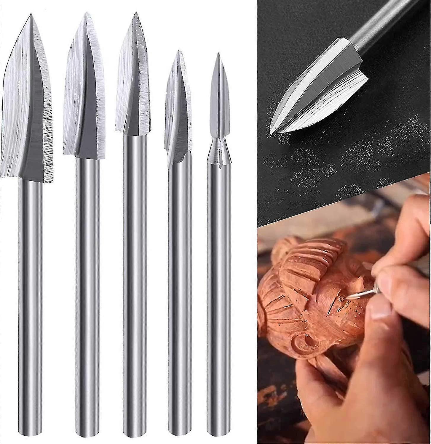Wood Carving Drill Bits Set For Rotary Tool, 5pcs Wood Carving Bits With 1/8 Shank For Diy Woodworking Engraving Carving Drilling Grinding