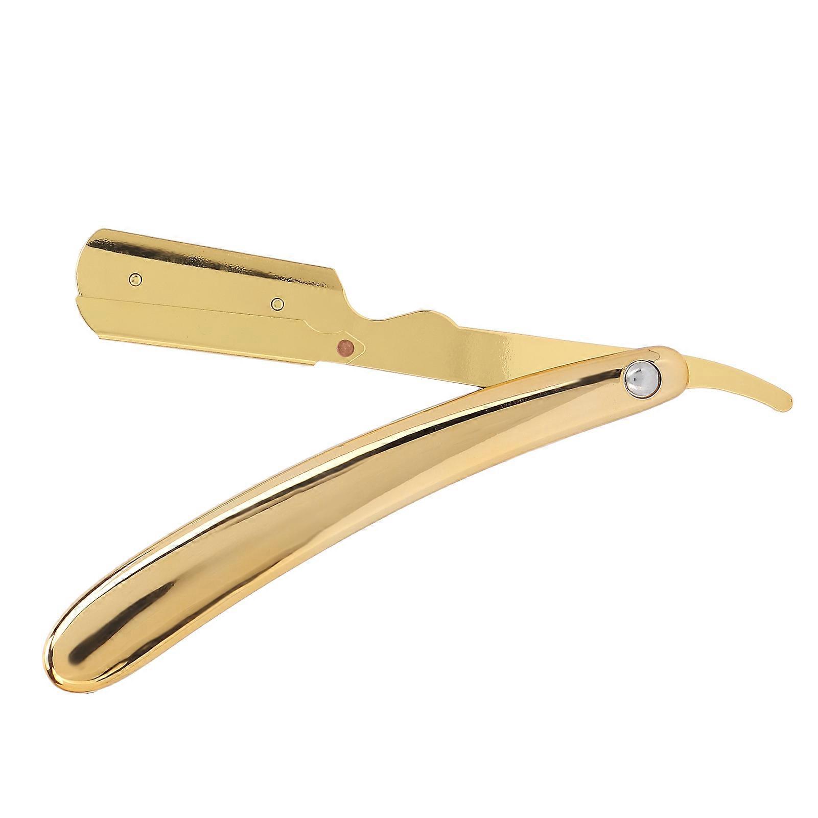 Men's Folding Handle Razor Plated Professional Straight Edge Razor for Hair Salon (Without Blade)Plated Gold