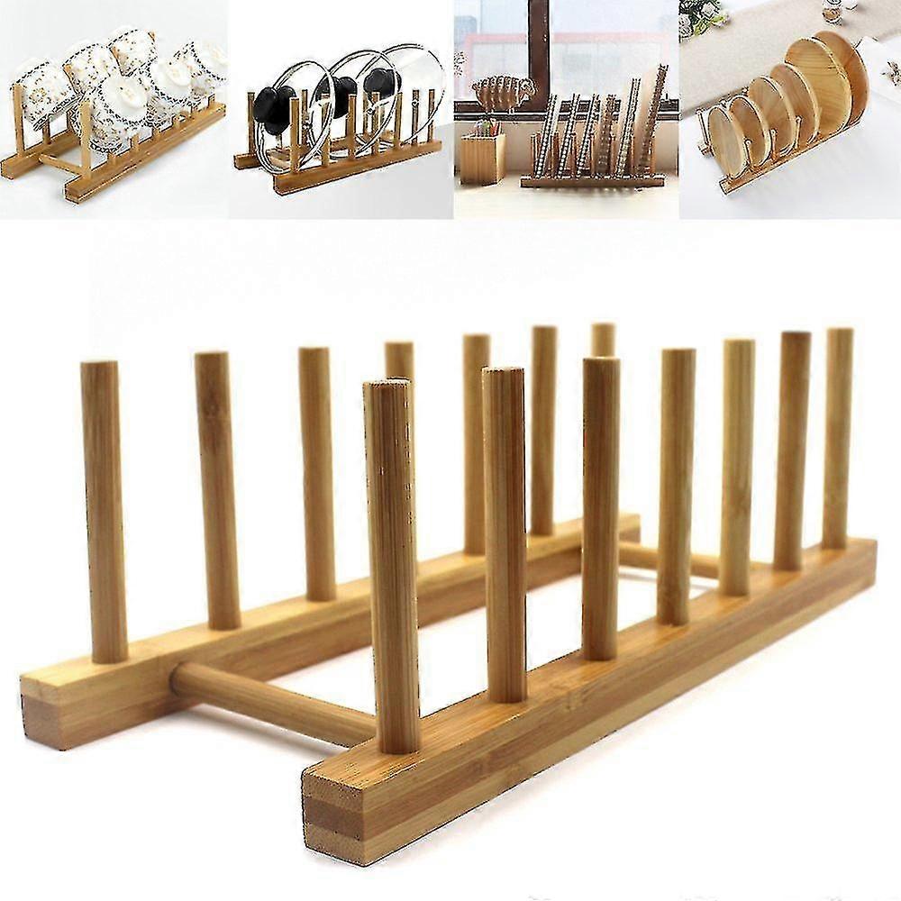 Bamboo Pan Rack Drying Drain Storage Rack Stand Kitchen Cabinet Organizer For Plate/bowl/cup/pot Lid